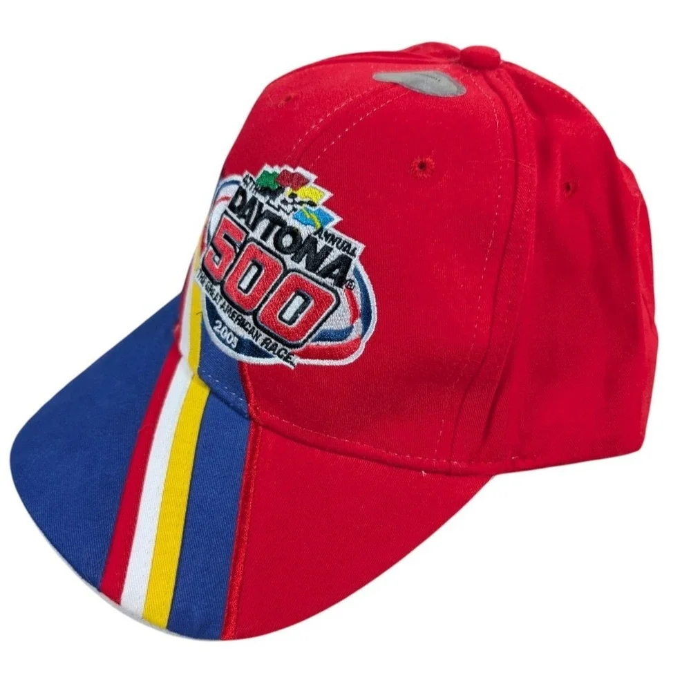 Vintage Daytona 500 Hat Mens One Size Red Blue 2005 NASCAR Adjustable Strap NWOT